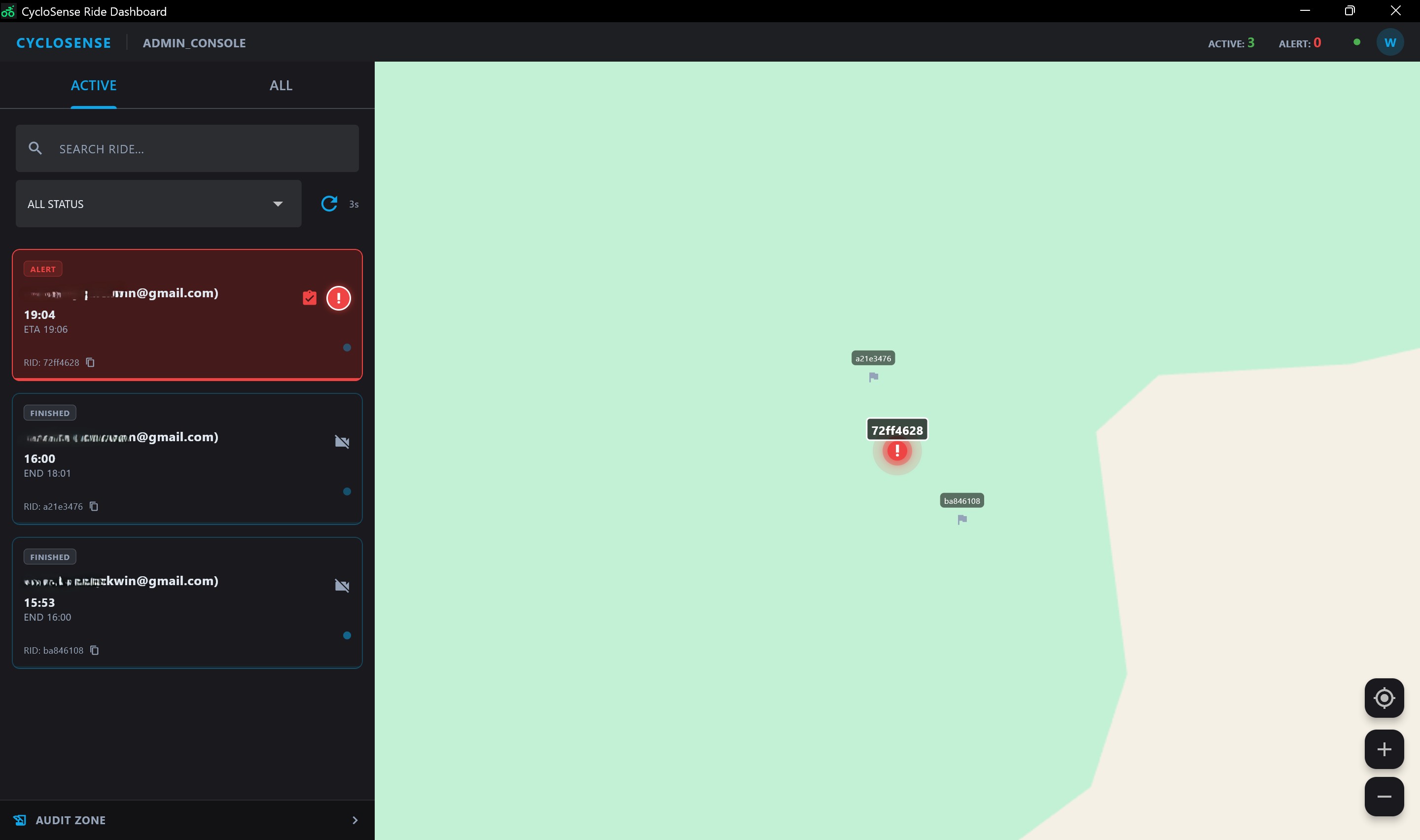 CycloSense Ride Dashboard - Real-time ride monitoring with map visualization