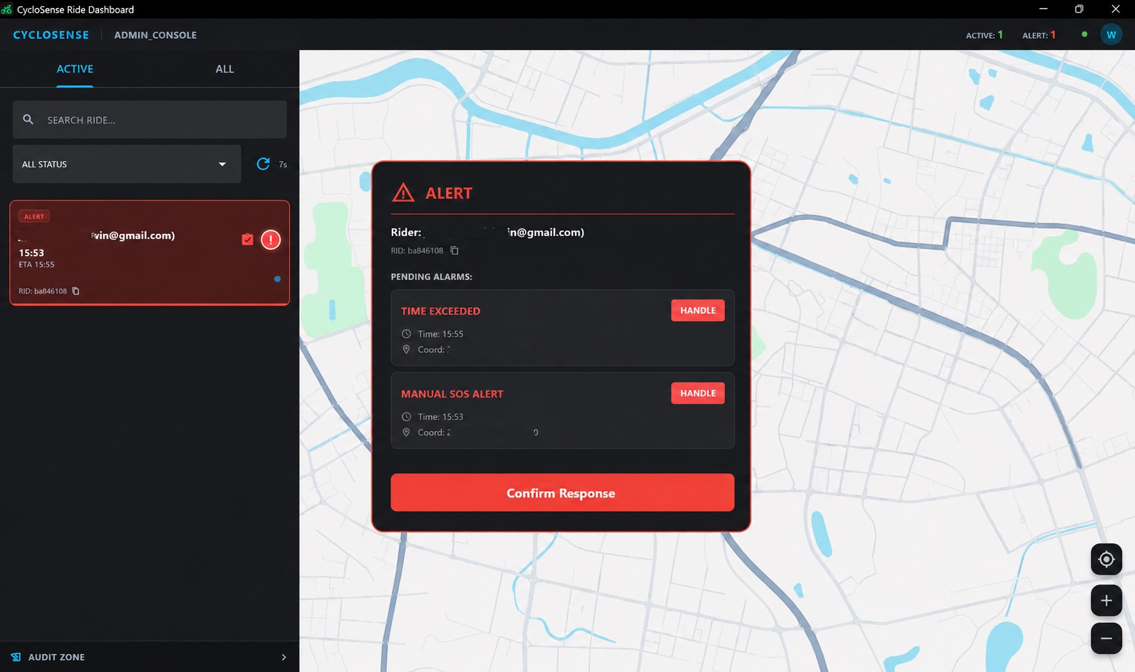 Alert Detail Modal - Pending alarms with Handle action