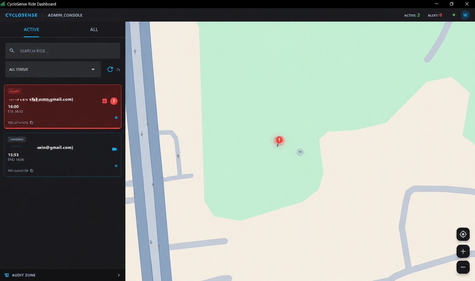Map Overview - All ride markers and status indicators